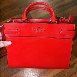 Red Kate Spade leather tote bag